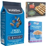 Зерновой кофе, рулетики с кунжутом и хлопья